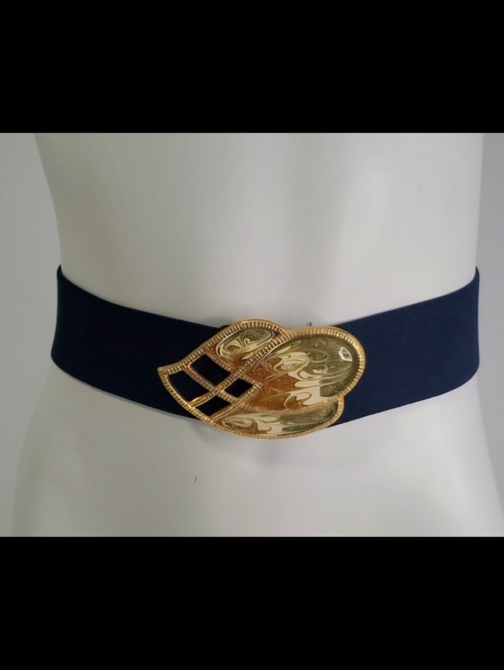 Gold Accent Navy Elastic Waist Belt - Women Accessories